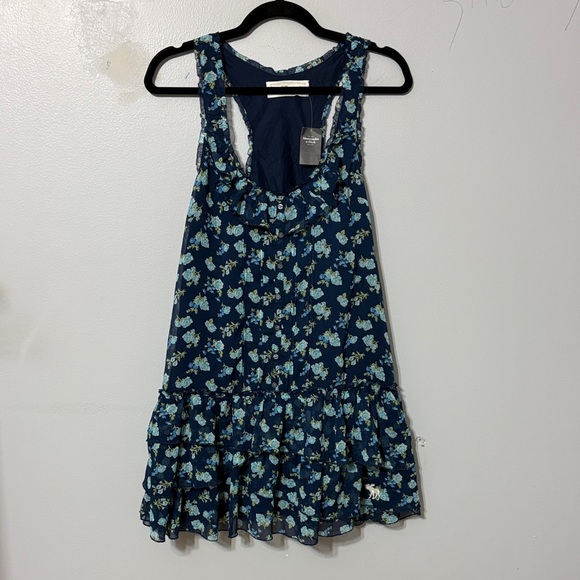 Abercrombie & Fitch Navy Floral Ruffle Mini Dress Racerback NWT Large - Picture 2 of 5